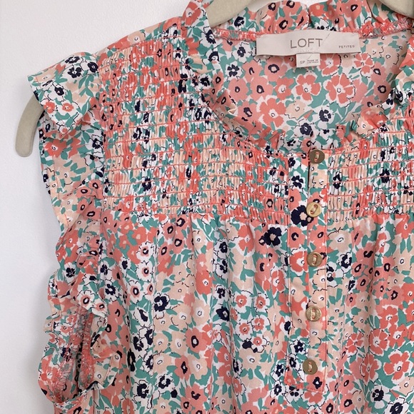 Loft Floral Ruffle Sleeve Shell Top - Picture 2 of 4